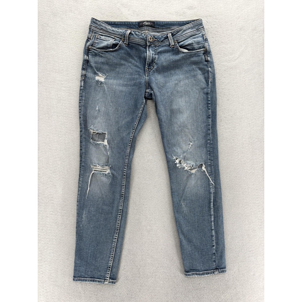 Silver Jeans Sam Boyfriend Jeans Womens 32x29 Blue Med Wash Distressed Stretch